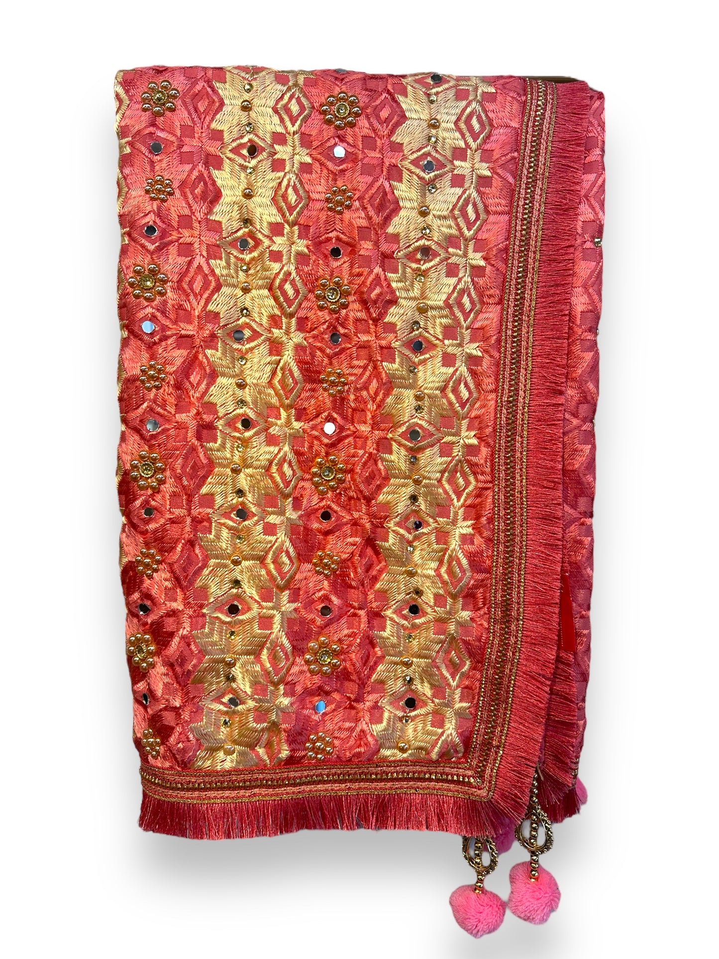 Phulkari Dupatta - Coral