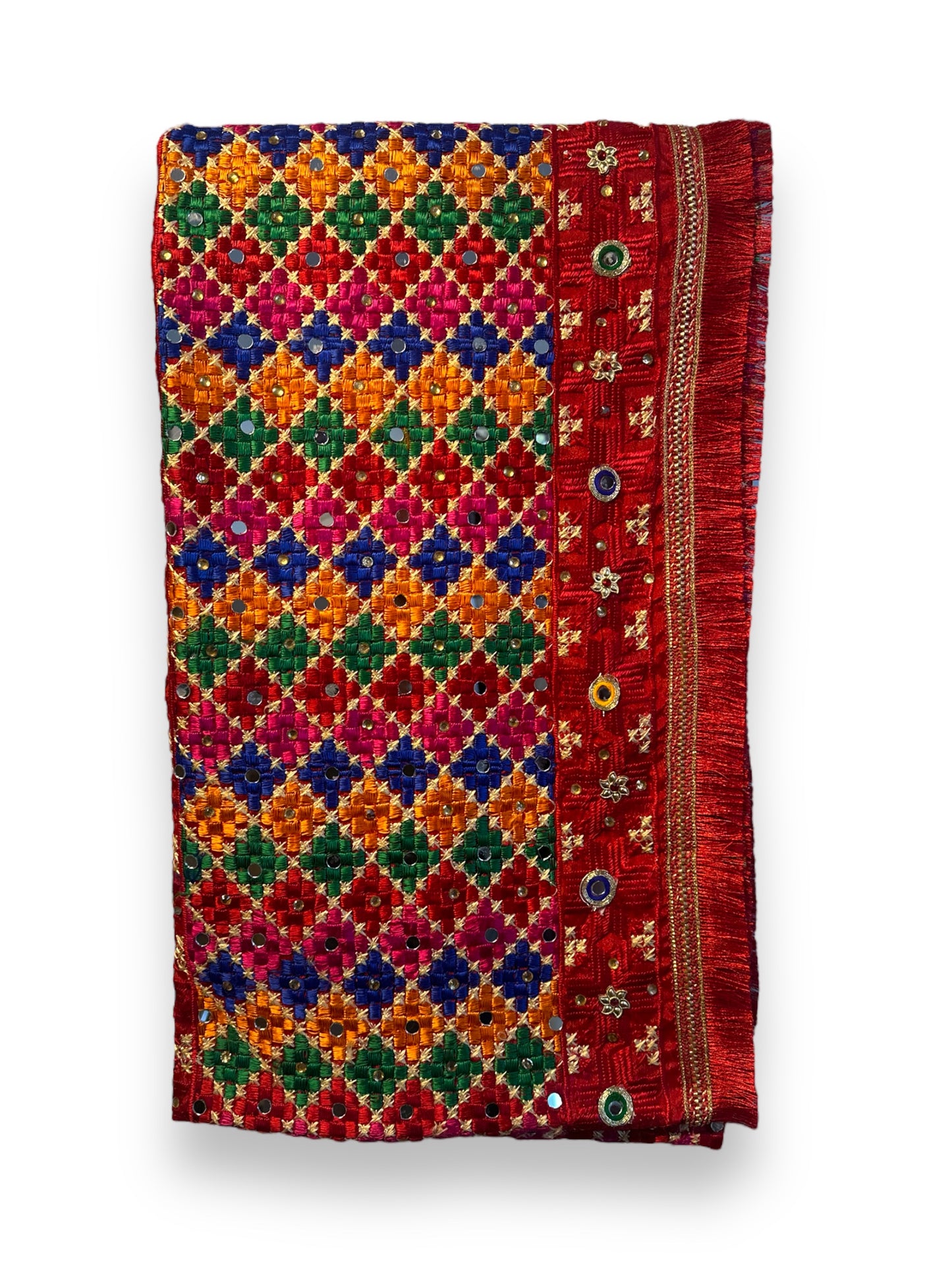 Phulkari Dupatta - Ruby Red / Multicolor