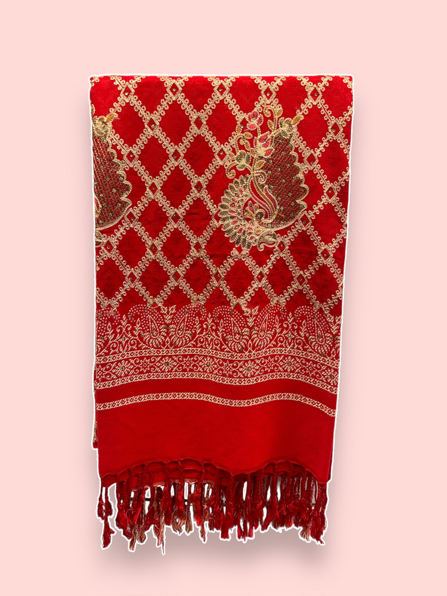 Rayon Wool Shawl - Cherry Red