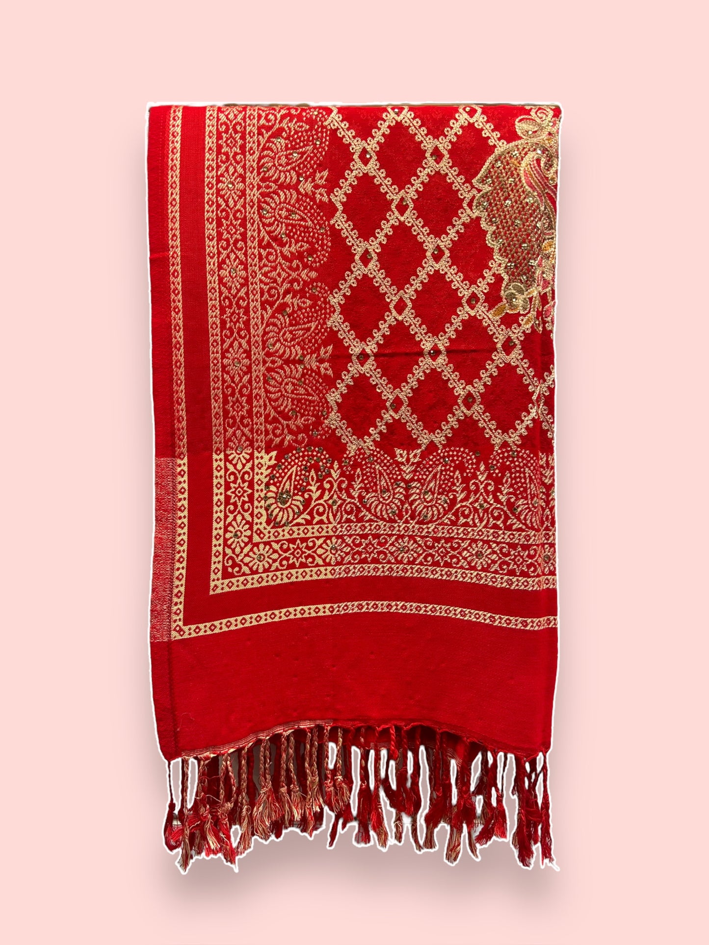 Rayon Wool Shawl - Cherry Red