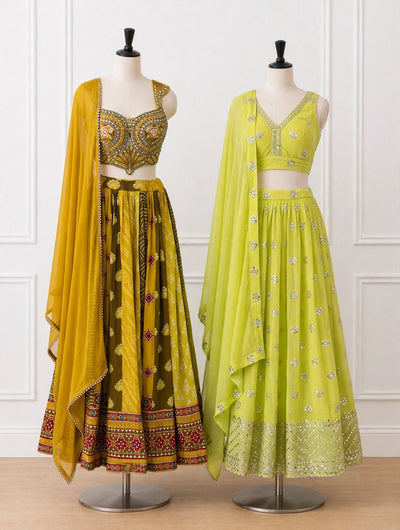 Yellow & Lime Haldi Lehengas
