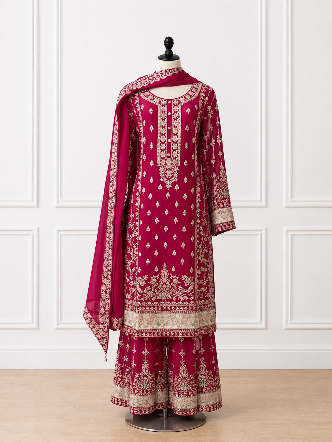 Magenta sharara with festive embroidery